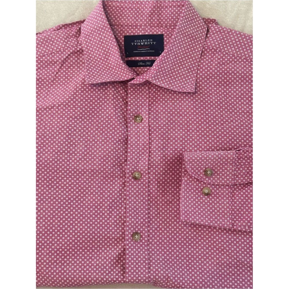 Charles Tyrwhitt Weekend Pink Geometric Micro Print Shirt L Slim Fit